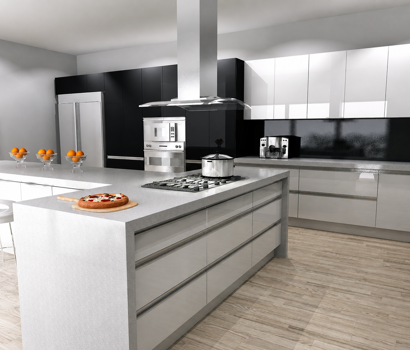 Cocina contemporánea Línea Performance en blanco y negro